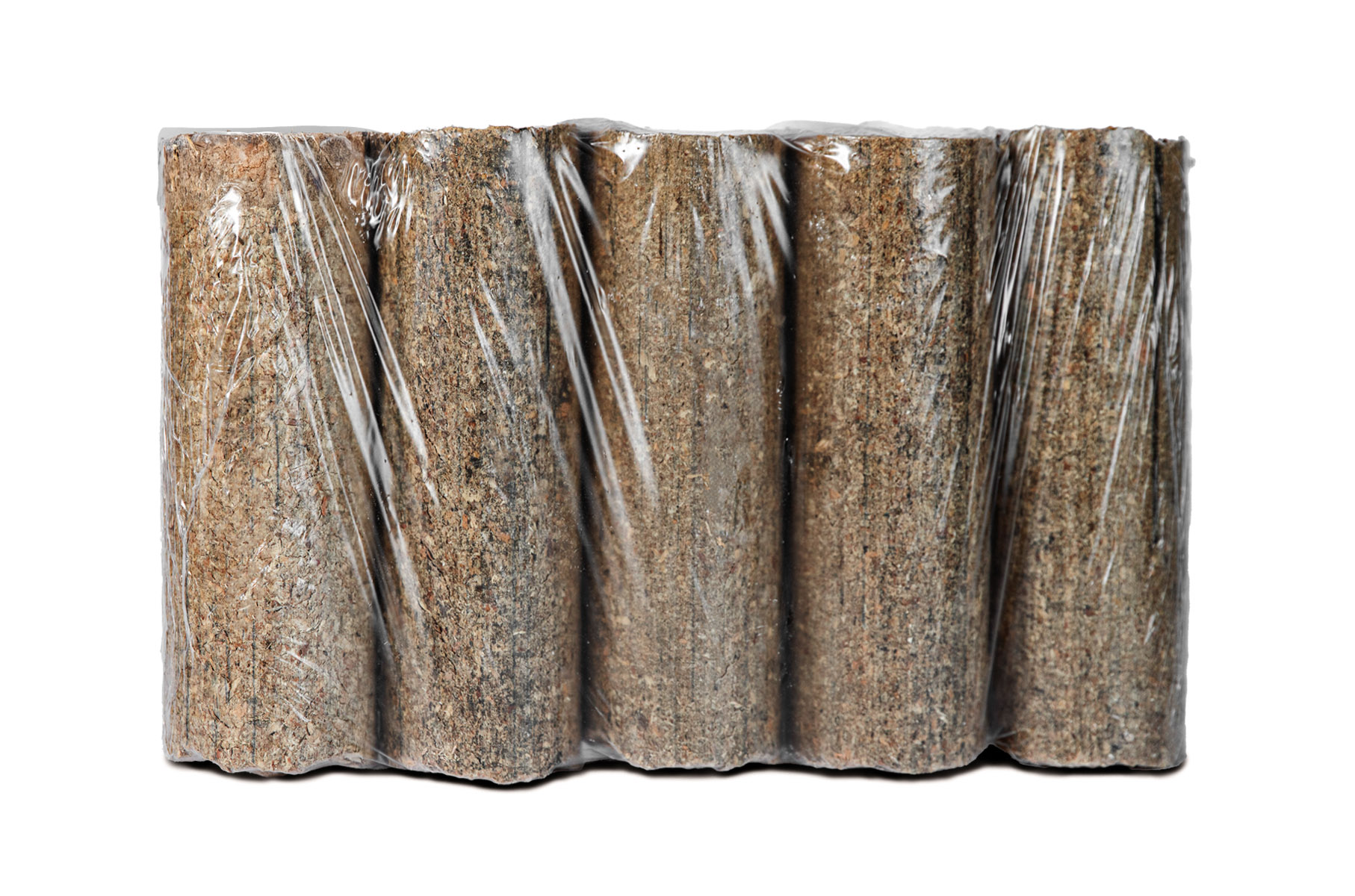 Holzbriketts B-Zertifiziert in Kunststofffolie verpackt, stehend von vorne