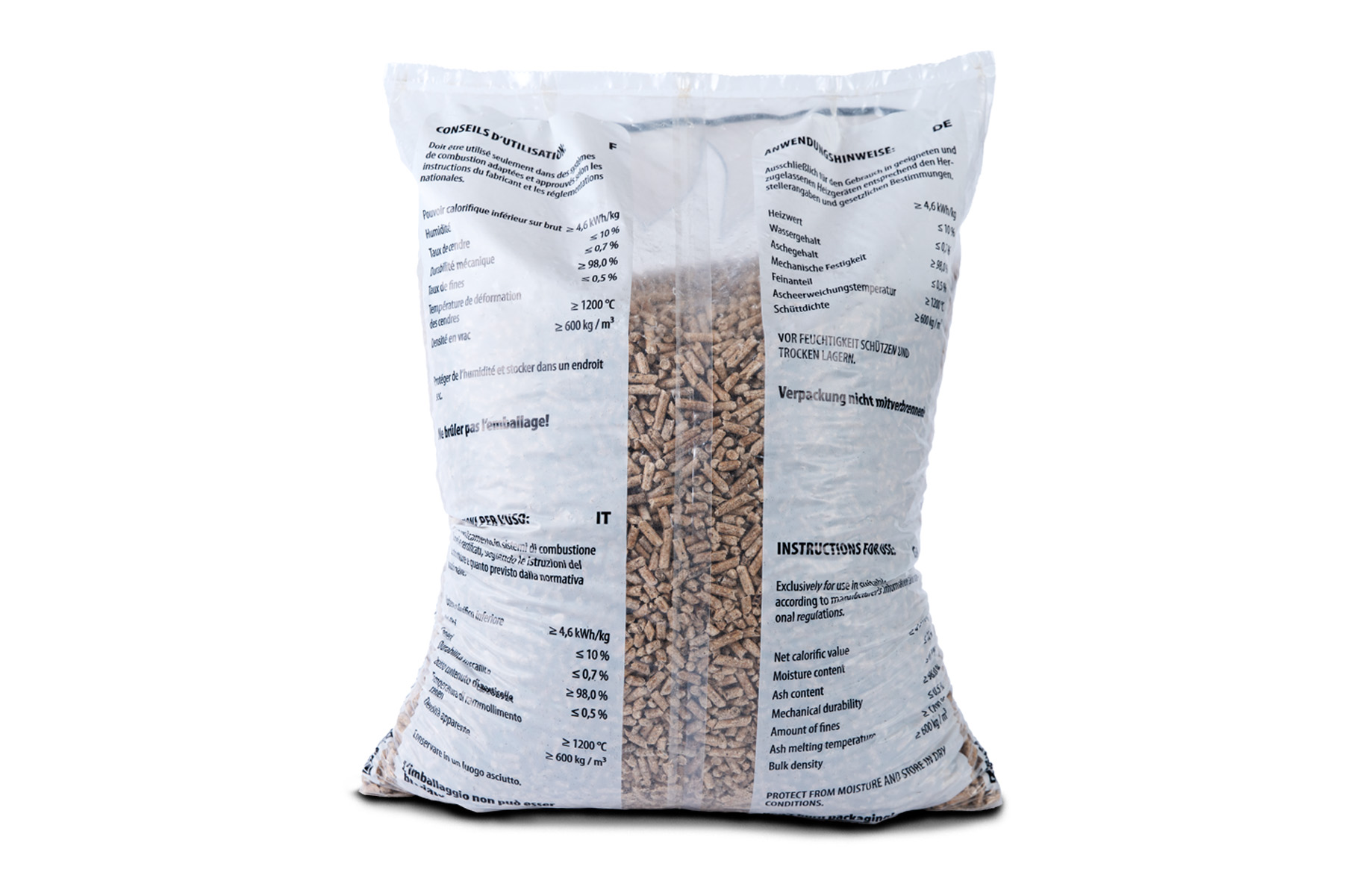 15-kg-Beutel weiß mit Waldholzpellets von hinten