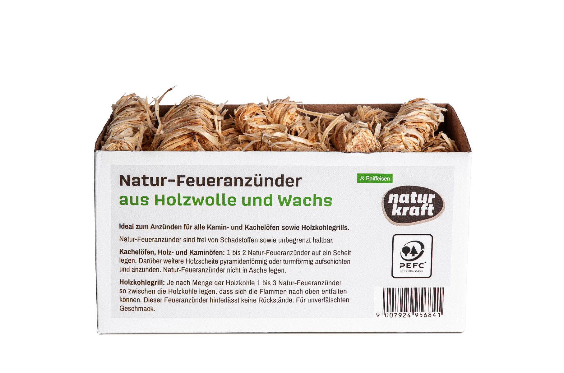 Anzündwolle in einer Packung von hinten